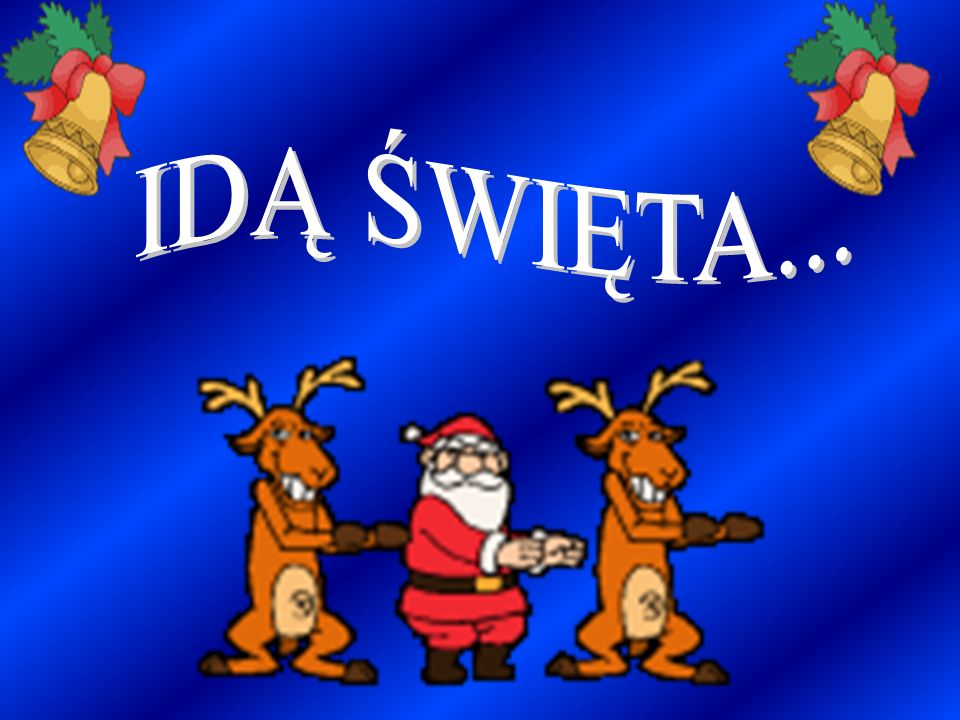 Niebieska kartka z reniferami idą święta